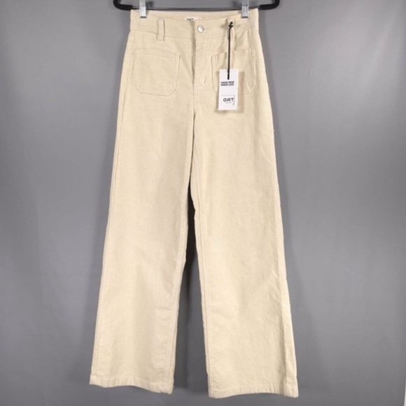 OAT NEW YORK HIGH RISE WIDE LEG Corduroy Textured Pants NWOT Cream - Picture 1 of 7